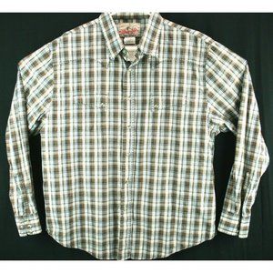Wrangler Mens Sz XL Shirt Brown Western Plaid Marble Snap Stitch detail